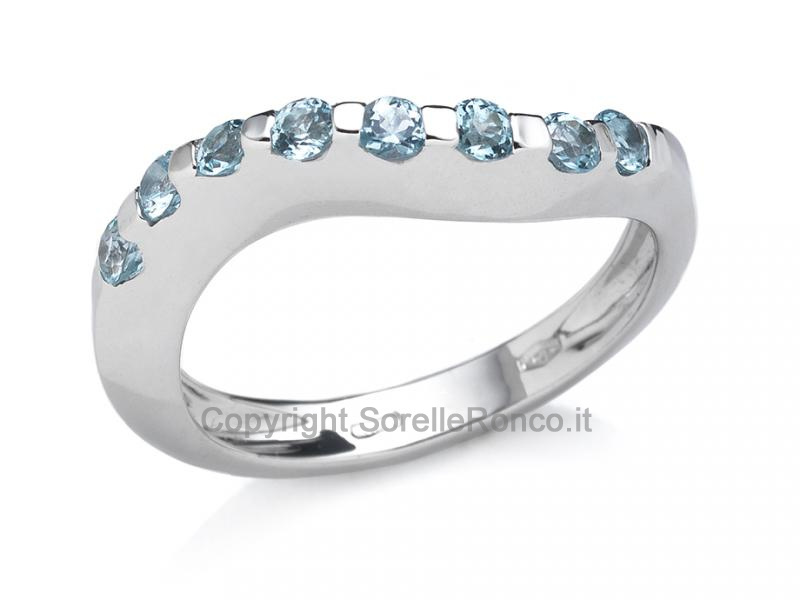 ANELLO ORO BIANCO E ZIRCONI AZZURRO